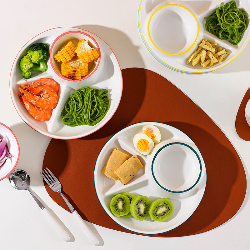 Sub-compartment fat-reducing dinner plate one-person gourmet home breakfast tableware children's ceramic weight-loss quantitative plate sub-plate set