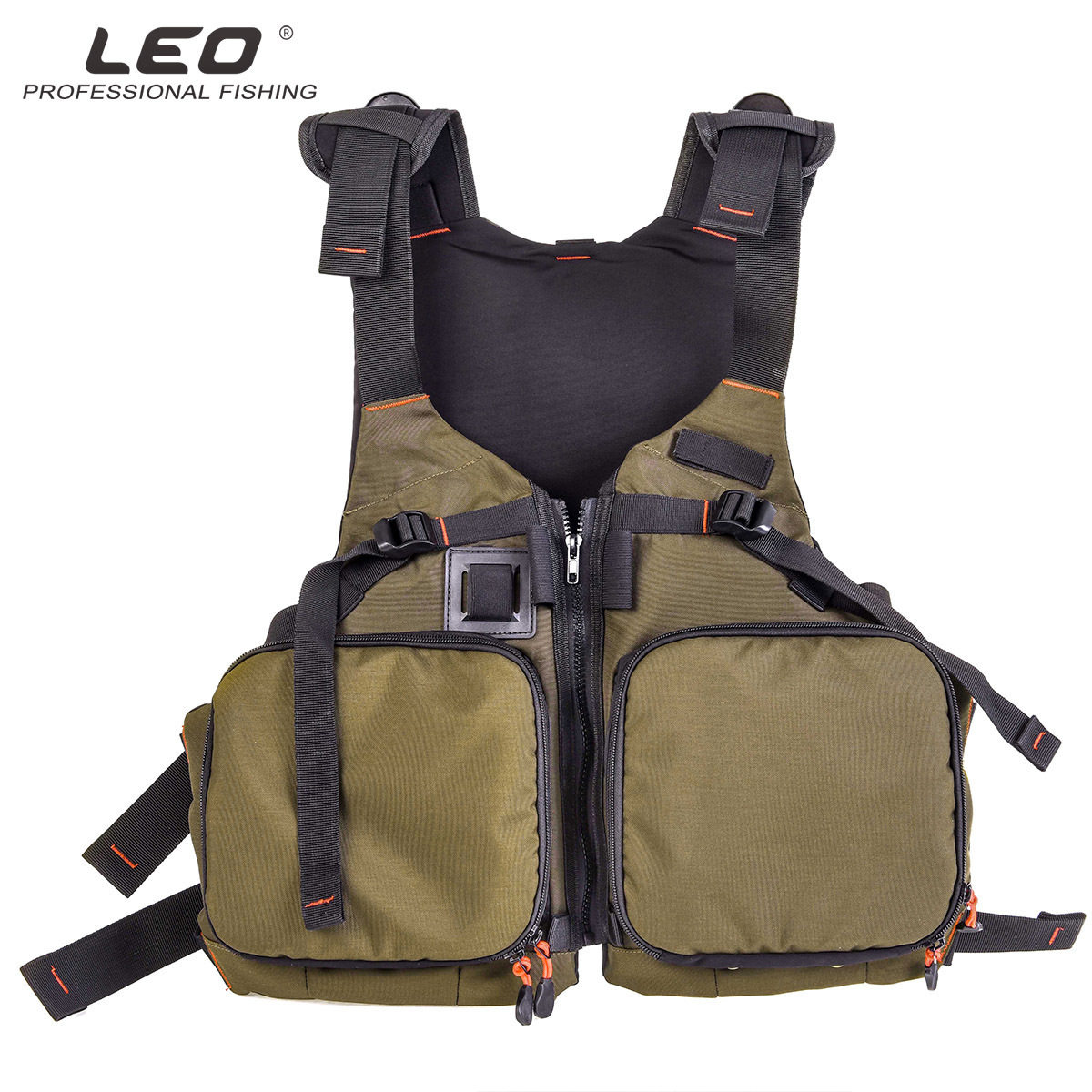 New product 8927988 LEO Leou D86 buoyancy fishing vest (square pocket) olive green fly fishing boat fishing lifesaving