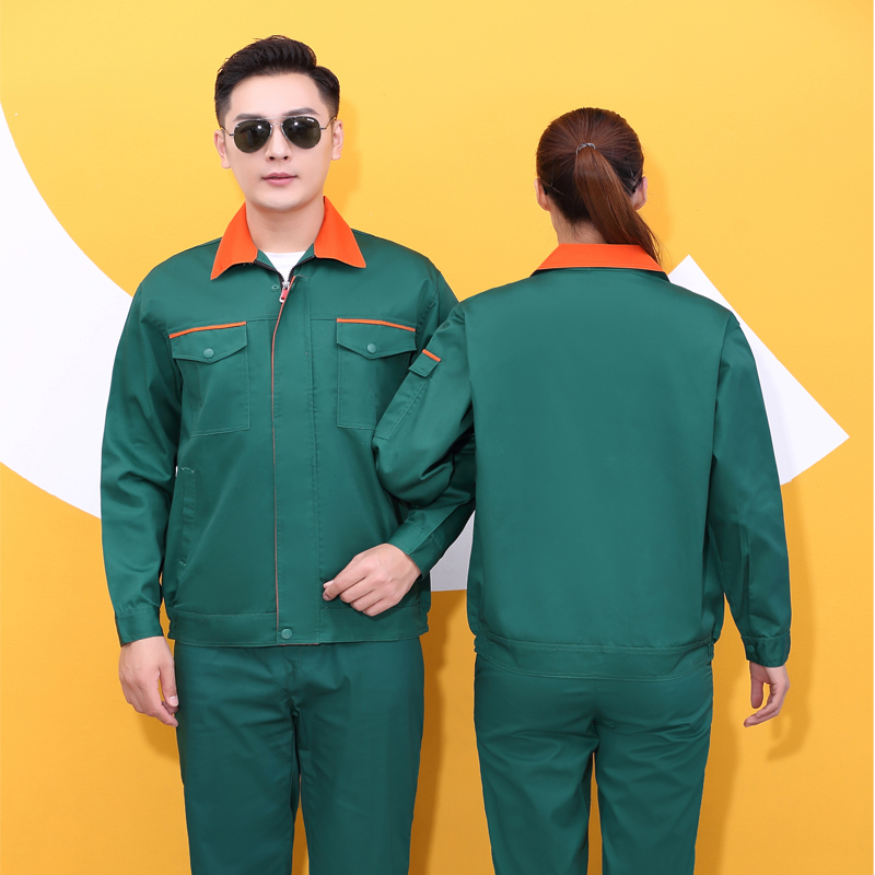 New Style Work Clothes for Men in Landscaping, Spring and Autumn Long-Sleeved Green Workwear, Road Maintenance and Cleaning Work Clothes