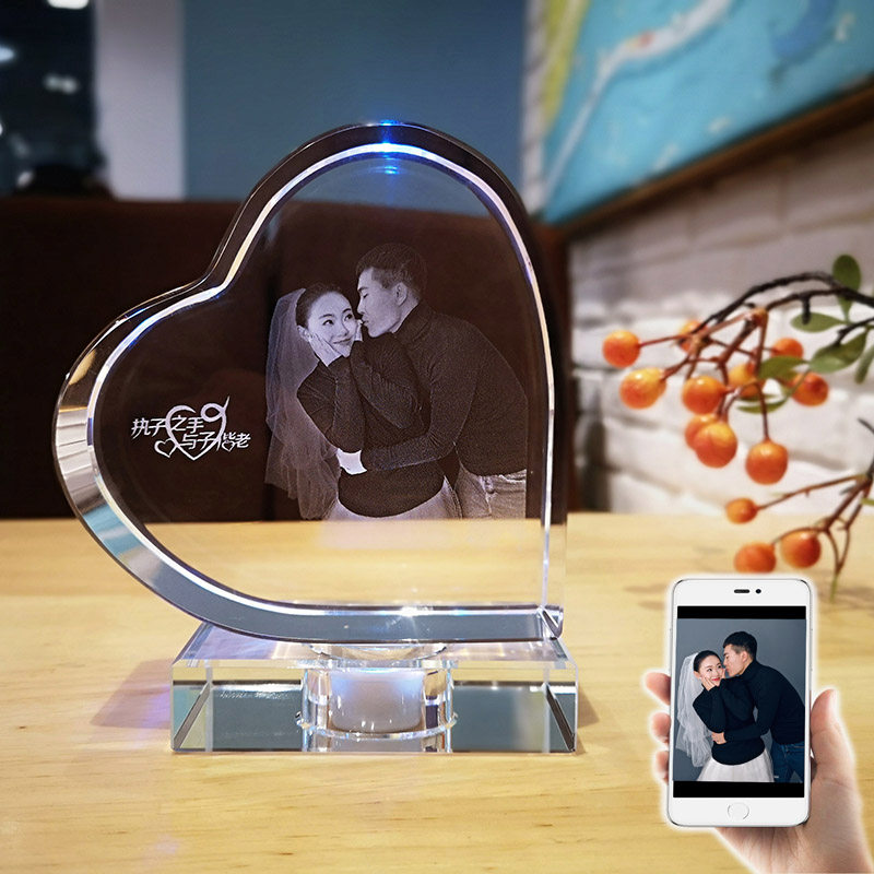 Wedding Anniversary Crystal Ornament Wife Heart Photo Customized Gift Wedding Gift for Newcomer Advanced