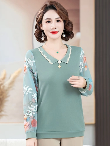 Осенний приятный телу тонкий лонгслив для матери, рубашка, осенняя футболка, для среднего возраста