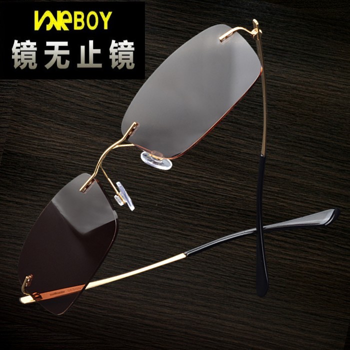 Sunglasses small face polarized eyesBorderless sunglasses driver driving near-sight glasses flat color discoloration mirror