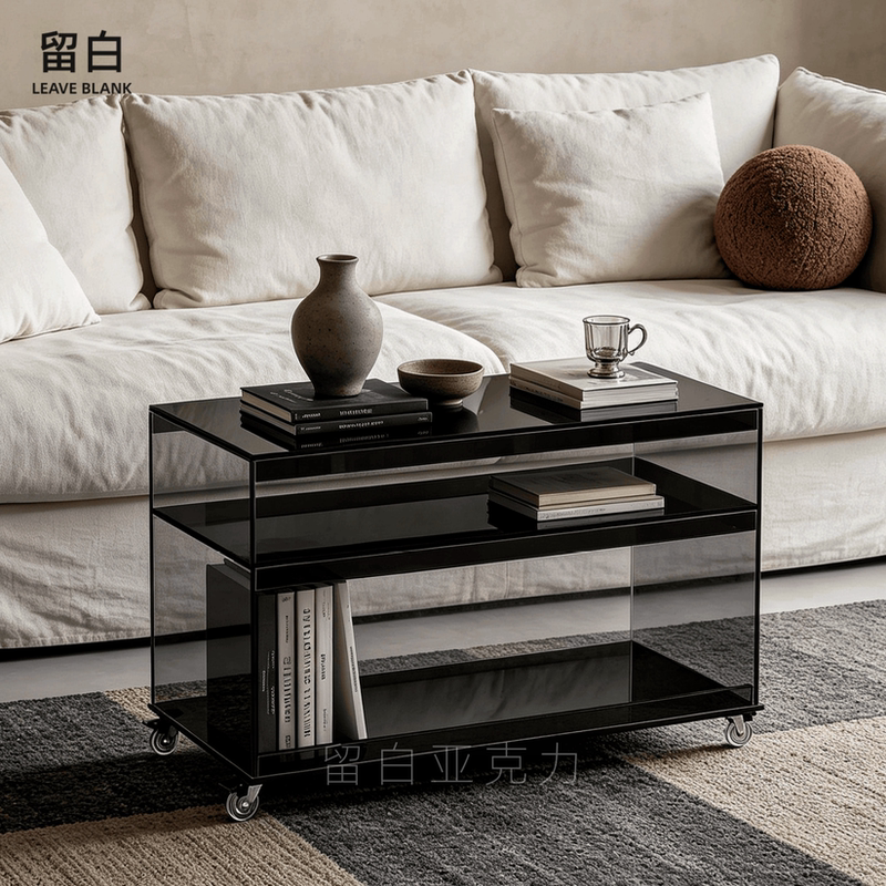Modern Minimalist Acrylic Movable Small Coffee Table with Wheels, Light Luxury Creative Transparent Floating Low Coffee Table for the Living Room Modern Minimalist Acrylic Movable Small Coffee Table with Wheels, Light Luxury Creative Transparent Floating Low Coffee Table for the Living Room