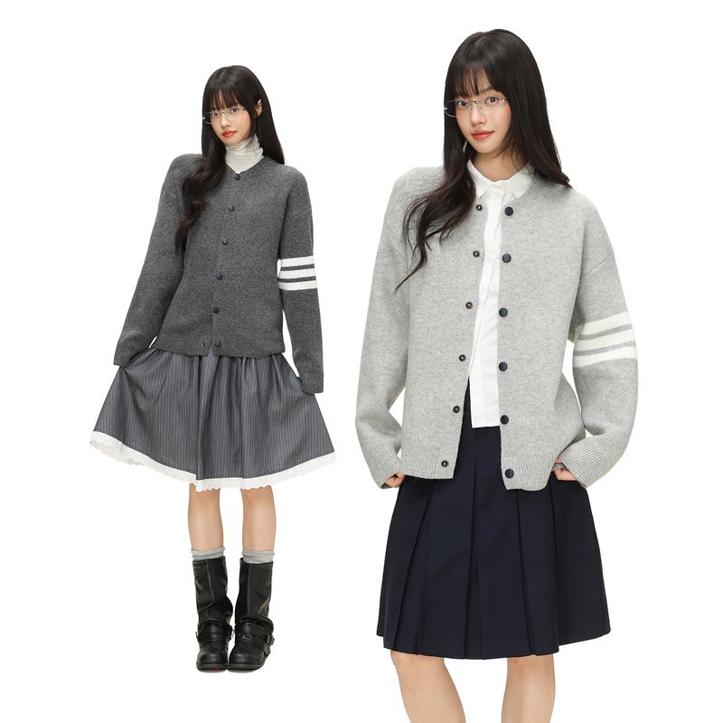 Monolux Preppy Style Knitted Cardigan for Women, Retro Casual Versatile Striped Sweater Jacket Monolux Preppy Style Knitted Cardigan for Women, Retro Casual Versatile Striped Sweater Jacket