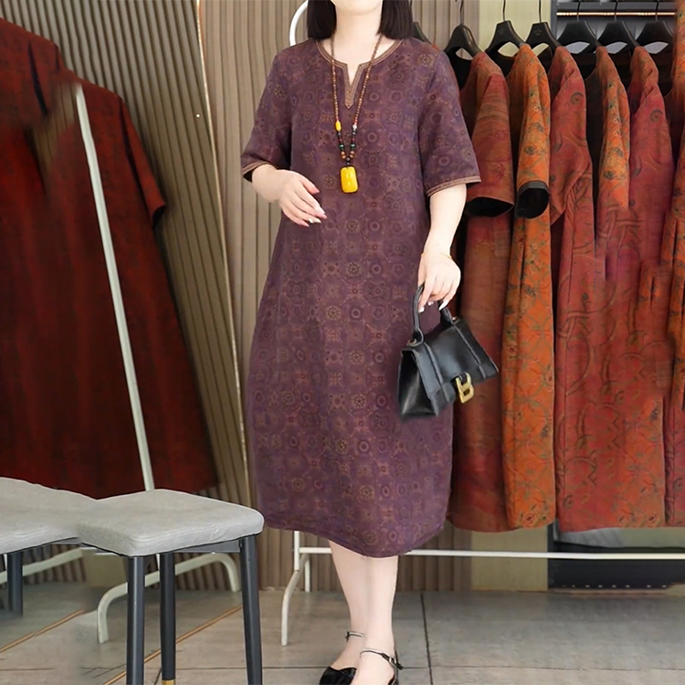 High-End Xiangyun Silk Mulberry Silk Dress 2026 Summer New Style V-Neck Loose Elegant Slimming Versatile Mid-Length Dress