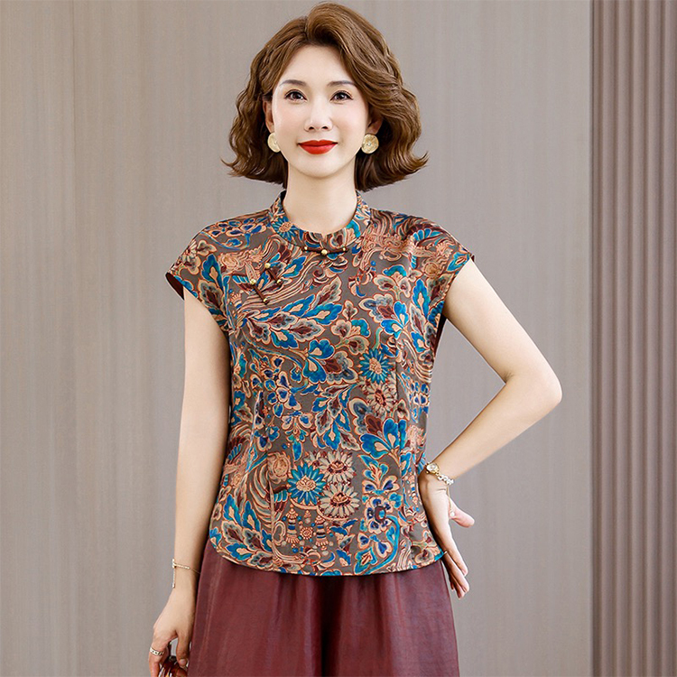 High-End Xiangyun Silk Jacquard Shirt 2026 Summer New Style New Chinese Style Stand Collar Small Flying Sleeves Slimming Top High-End Xiangyun Silk Jacquard Shirt 2026 Summer New Style New Chinese Style Stand Collar Small Flying Sleeves Slimming Top