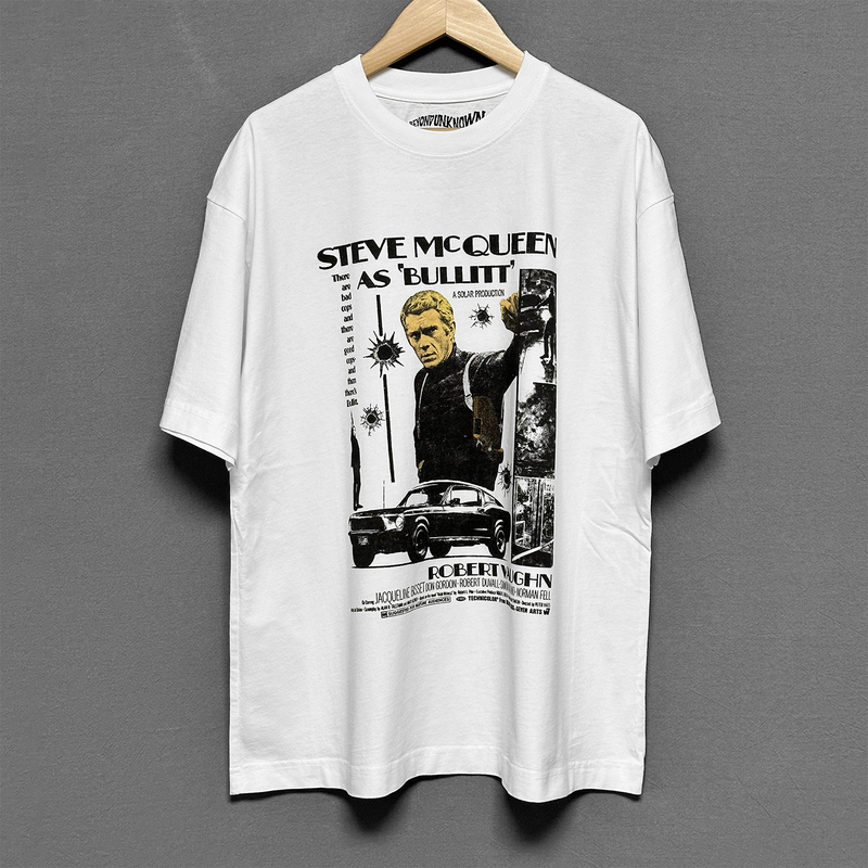 Bullitt Short-Sleeved T-Shirt, Iron Man 60S Retro Movie American Style Pure Cotton Casual Men's T-Shirt Bullitt Short-Sleeved T-Shirt, Iron Man 60S Retro Movie American Style Pure Cotton Casual Men's T-Shirt