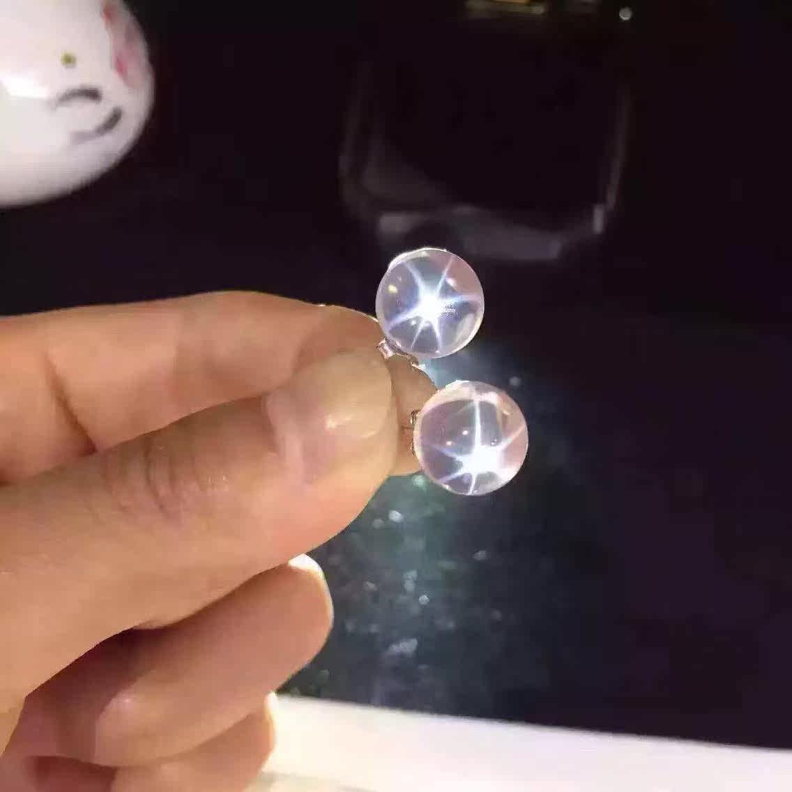 Серьги 天然莫桑比克星光粉晶耳针 OTHER