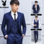 Bộ đồ cưới chú rể mùa thu Playboy Bộ váy cưới ba mảnh nam phù rể Bộ đồ nhỏ Anh blazer nam