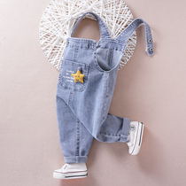 Baby Back With Pants Spring Осеннее Платье Новый Тонкий Раздел Открытый Крутизна Джинсы Однолетняя Детская Детская Детская Одежда Женщина