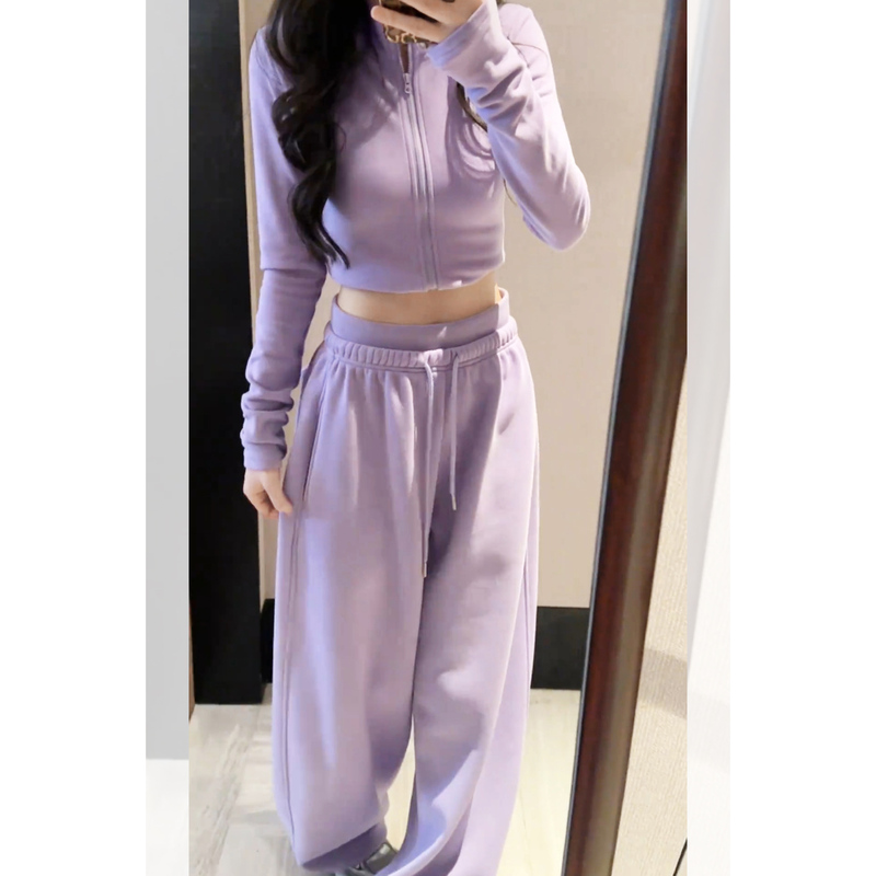 Lavender Purple Casual Wide-Leg Pants for Women, Spring and Autumn 2026 New Style, Drapey Loose Patchwork Waist Sweatpants, Sports Pants