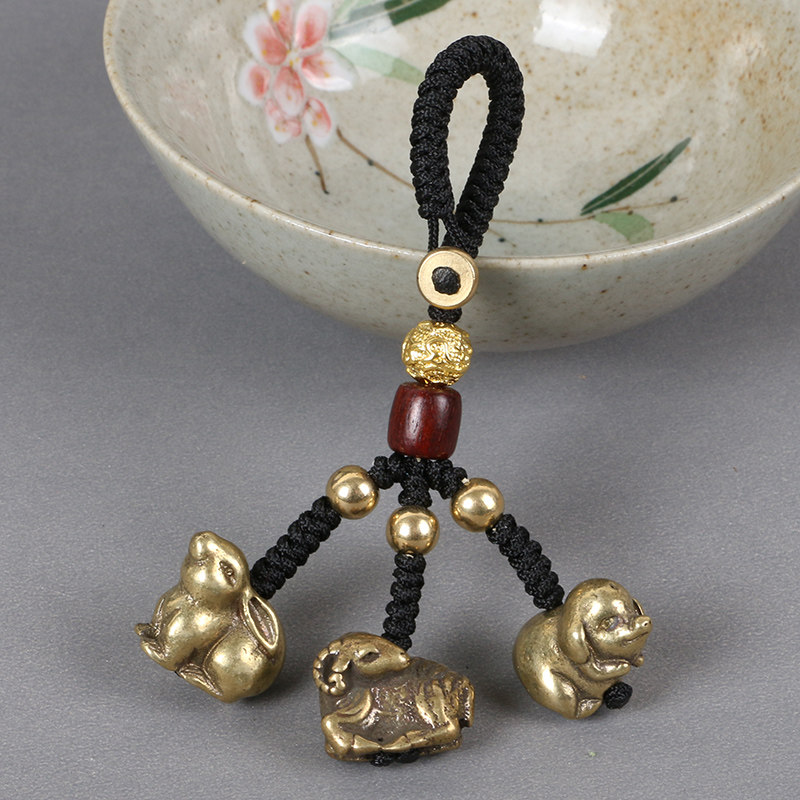 Brass 12 Chinese Zodiac Sanhe Shenzeng 1 Qing mascot rat, ox, tiger, rabbit, dragon, snake, horse, sheep, monkey, chicken, dog, pig key ring