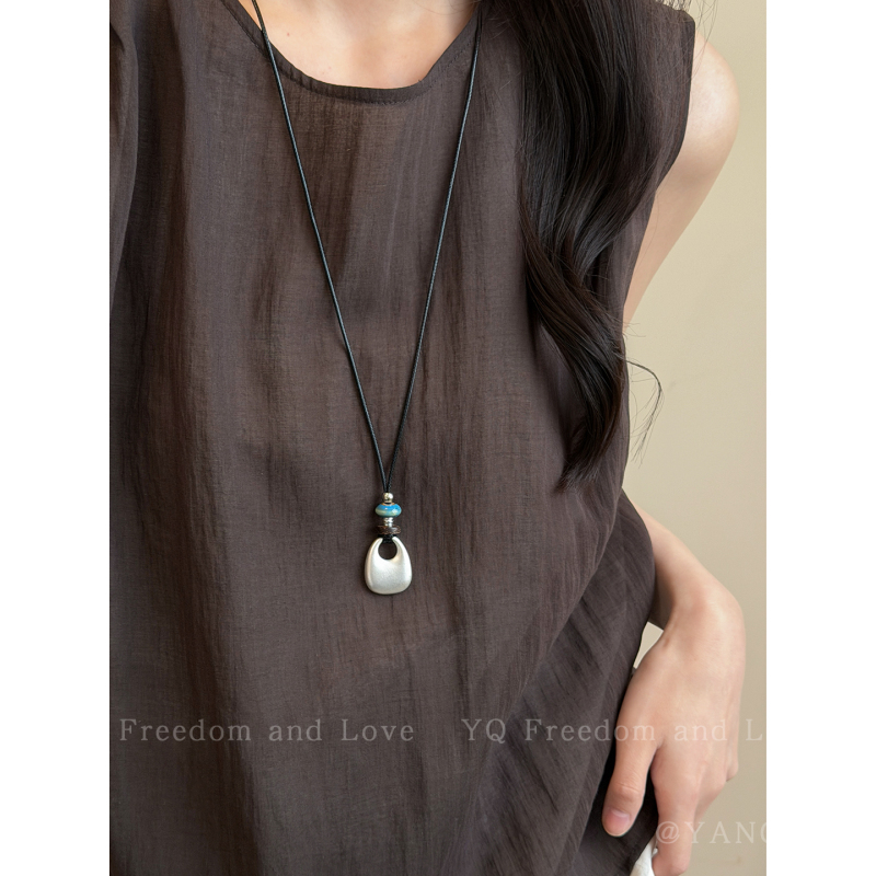 Silver Water Drop Pendant Long Necklace for Women 2026 New High-End Versatile Sweater Chain Paired with T-Shirt Decorative Accessory