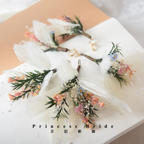 Sen Ensemble White Yarn Dry Flower Hair Fork Ear Chuck Decorated Bridal Hair Accessories Vacation Head Flower Writing Real Pan Hair Styling Photo Studio