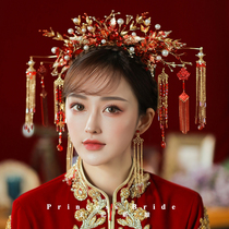 Xiuhe headdress 2021 bride Chinese style Xiuhe dress accessories Vintage red atmospheric tassel hair cain step shake hair ornaments