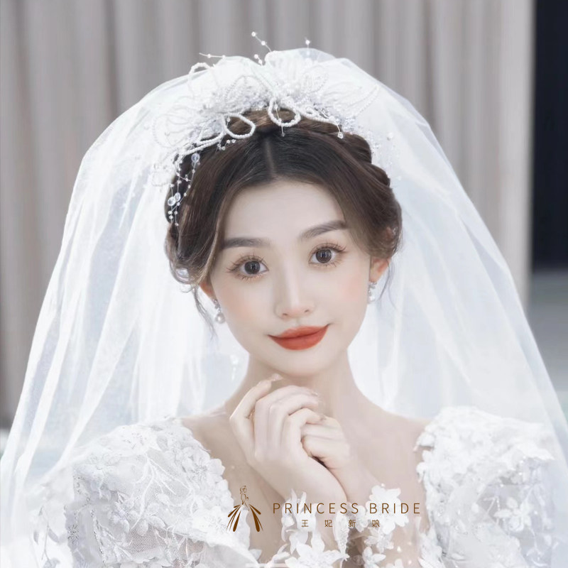 Bride wedding head decorated with white beads Flowers Superfairy meritocratic handmade Korean temperament Lateral Minimalist Hair Accessories