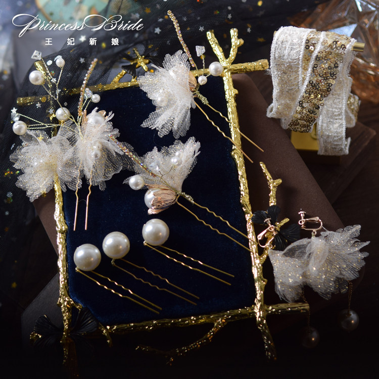 2022 new fashion Japan-ROK wedding Exaggeration Great Pearl Juan Yarn Hairpin Hairclip Bridal Gown Hair hair with headwear accessories