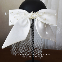 New handmade flower satin stretch mesh bow headdress Bride wedding studio location Sen department travel shooting film