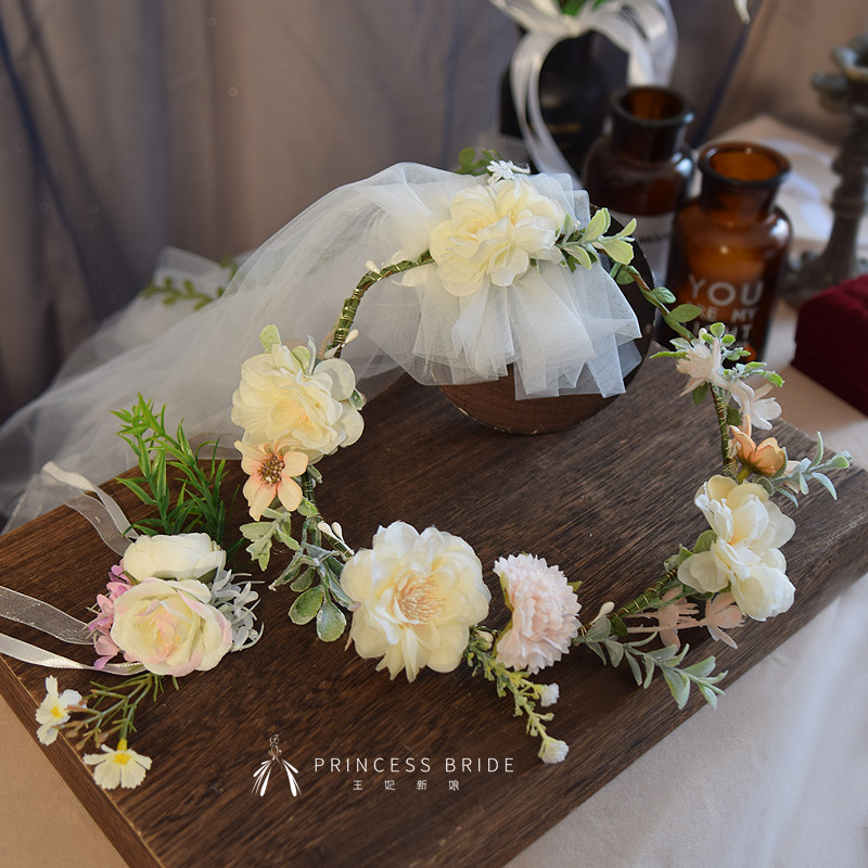 Bridal headdress 2022 new forest rattan flower headband with yarn wedding bridesmaid hair accessories wedding accessories garland