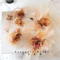 Sen dry flower Fairy beauty yarn Bridal headdress Eternal flower hair ornaments Hair forks Wedding wedding plate Hair styling Studio props