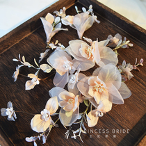 Champagne flower head flower forest department fairy flower garland new white yarn bridal headdress earrings Photo photo modeling studio