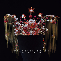 Xiuhe jewelry 2021 new Chinese bride phoenix crown red long tassel classical headdress set wedding accessories