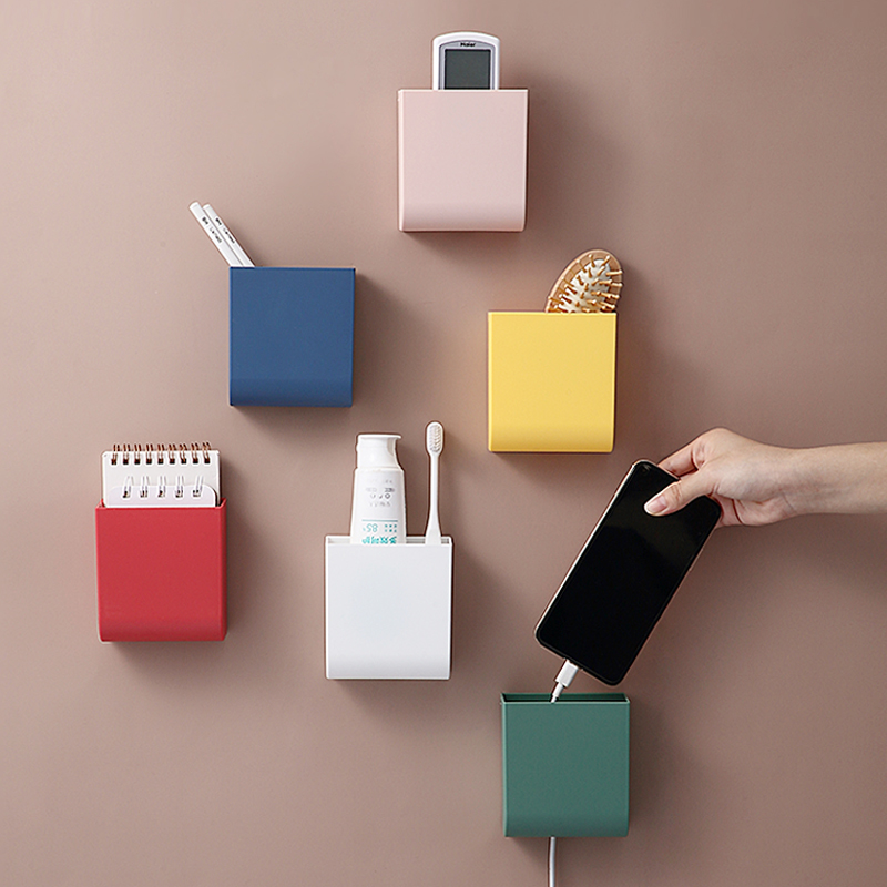 Wall-mounted sundries storage box-free cute bedside mobile phone charging remote control toilet toothbrush rack
