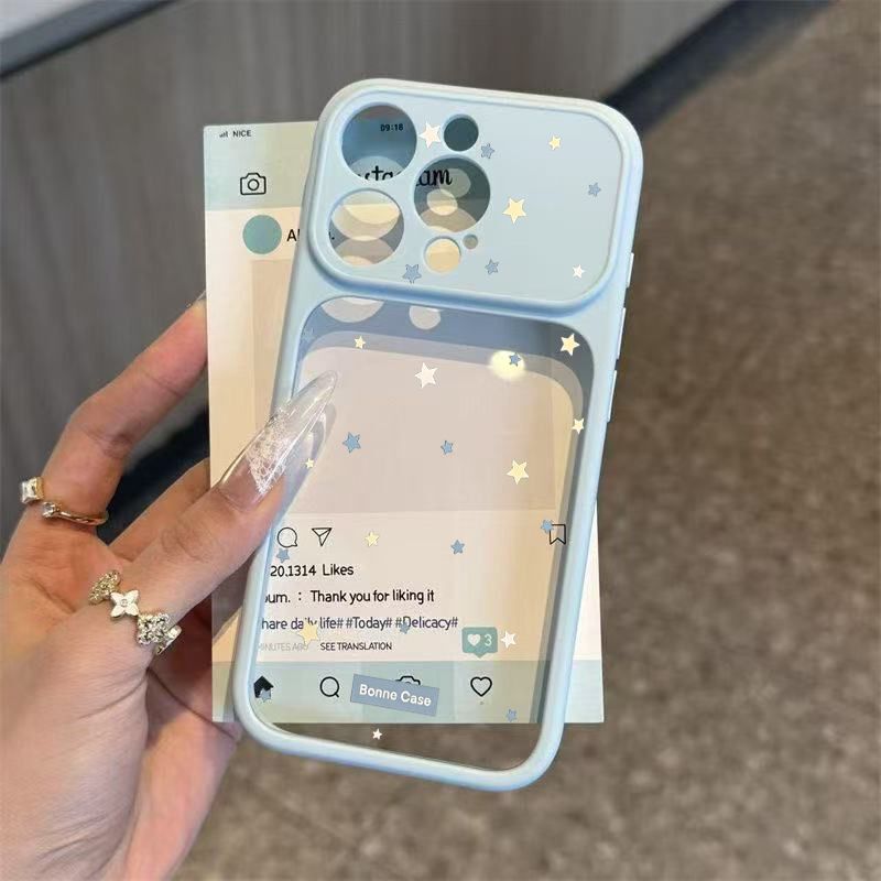 Full-Screen English Star Design with Camera Button Cover Suitable for Apple 17 Pro Max Phone Case 14 15 16, Instantly Transforms into a Two-In-One 17 Cartoon 13 Soft Edge Hard Bottom Acrylic Case