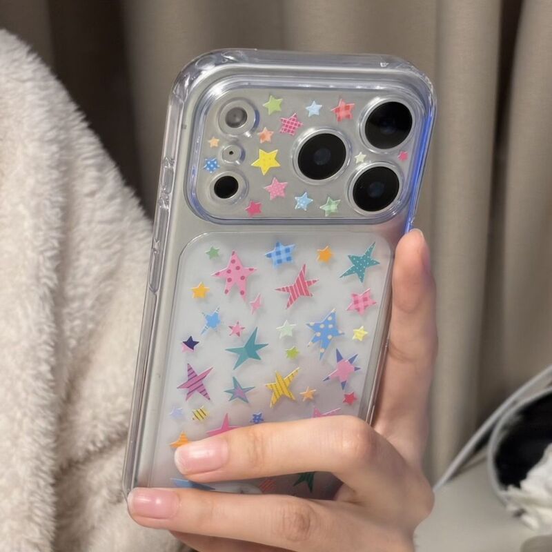 Dopamine Five-Pointed Star Suitable for Apple 16 17 Pro Max Phone Case 14 Transparent 13 Pro Soft Case 12 13 Fine Hole Full Coverage