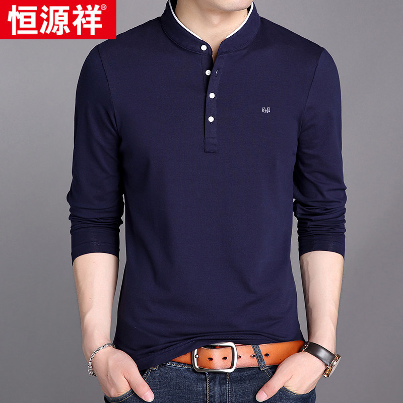 Hengyuan Xiang Middle-aged Man Long Sleeve T-shirt Pure Cotton Casual Men's Clothing Blouse Spring And Autumn Slim Fit T-shirt Tee Shirt