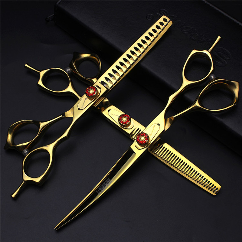 Pet cutting scissors suit dog beauty 7 inches straight curling cat teddy cutting hair trimming tool