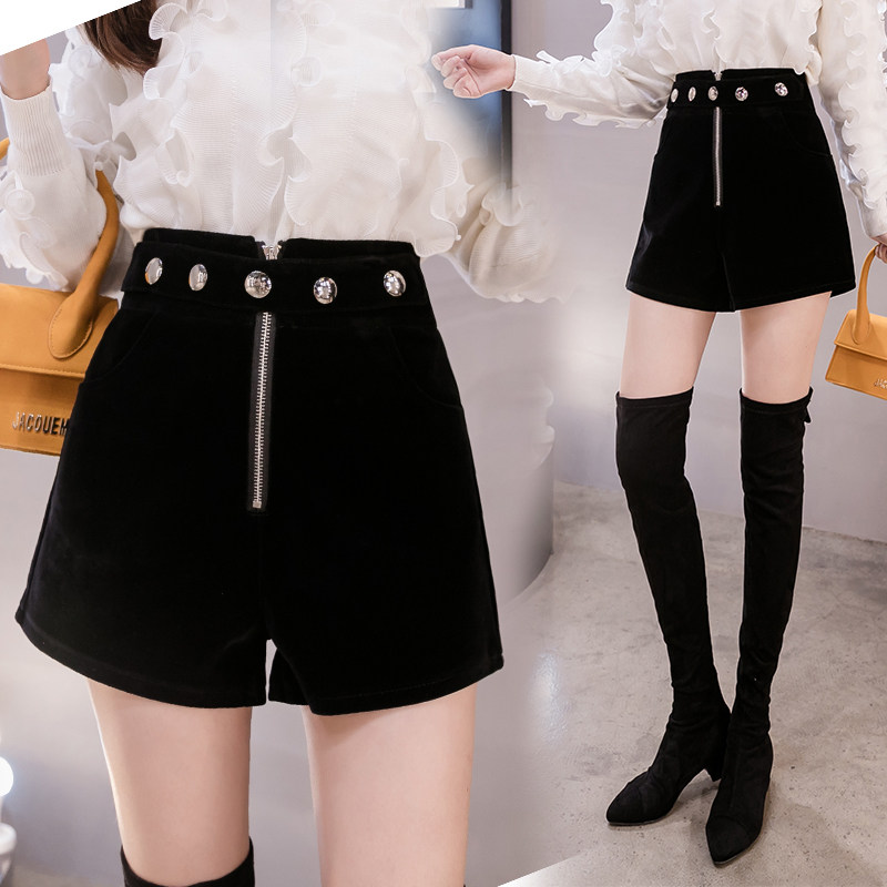 Gold velvet wide-leg shorts spring women's clothing 2022 new outerwear a-line casual pants high waist thin pants trend