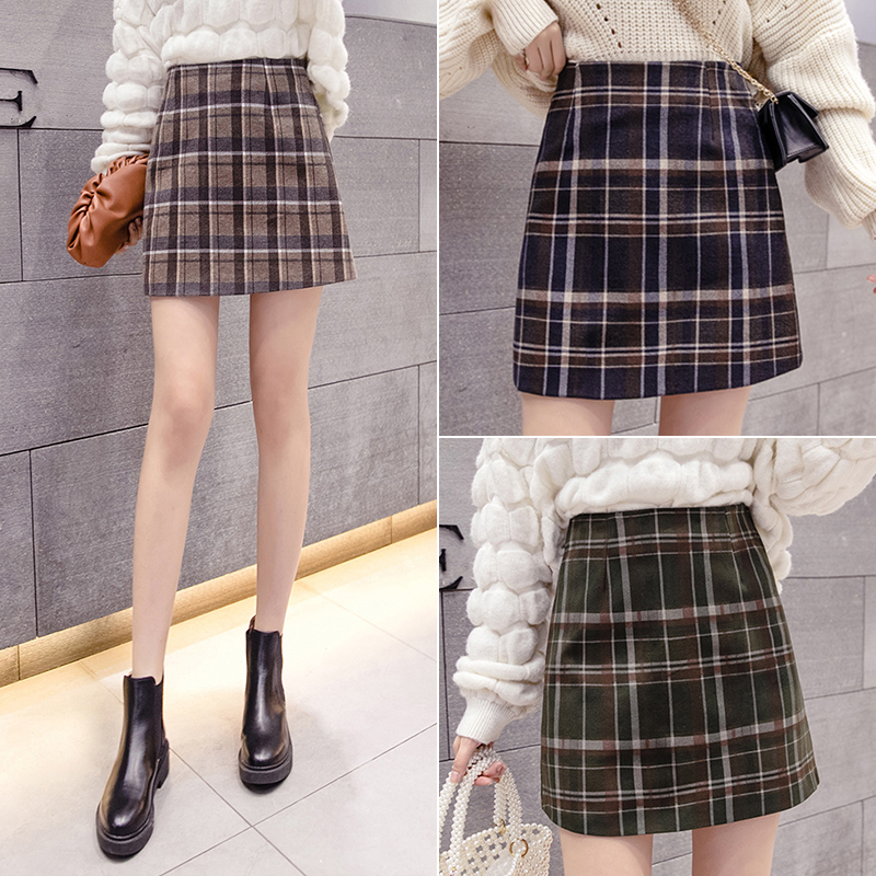 Hairy Plaid A- line dress Skirt Autumn 2021 New Women High Waist Skirt Short Skirt One Step Skirt Skirt