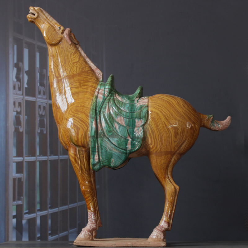 Taku Tang Three Colorful Sky Horse Imitation Ancient Ceramic Horse Pendulum Pieces Collection Ancient Play of the Tang Dynasty Tomb Figurines Soft Loaded Artwork