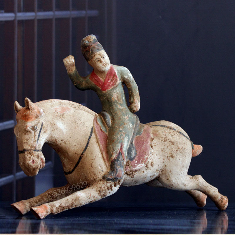 Gao gu ceramic antique painted polo figurine ornament Keju Chinese collection of tang dynasty male and female pottery figurines pottery