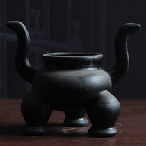 Longshan culture eggshell pottery black pottery three-legged tripod incense burner tall ancient kiln antique antique pottery old goods cultural relics