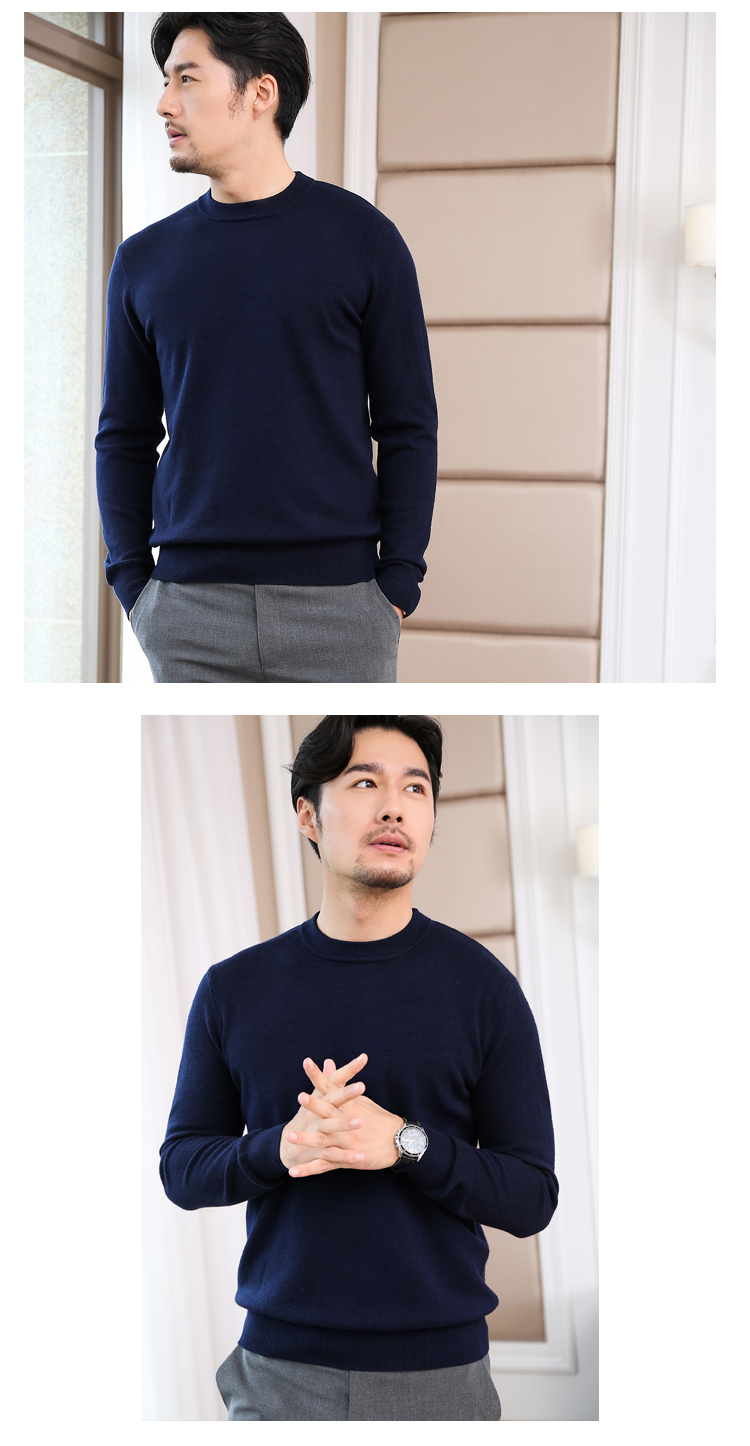 2018 mùa thu và mùa đông dày cổ áo len nam trung niên kinh doanh bình thường bộ áo len cashmere màu rắn bomber nam