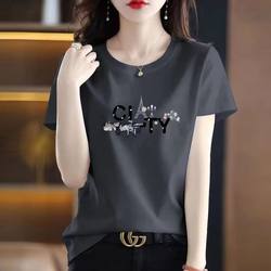 Clearance picking up leaks~Brand discount foreign trade broken code women's summer short-sleeved printed t-shirt pure cotton large size top trend