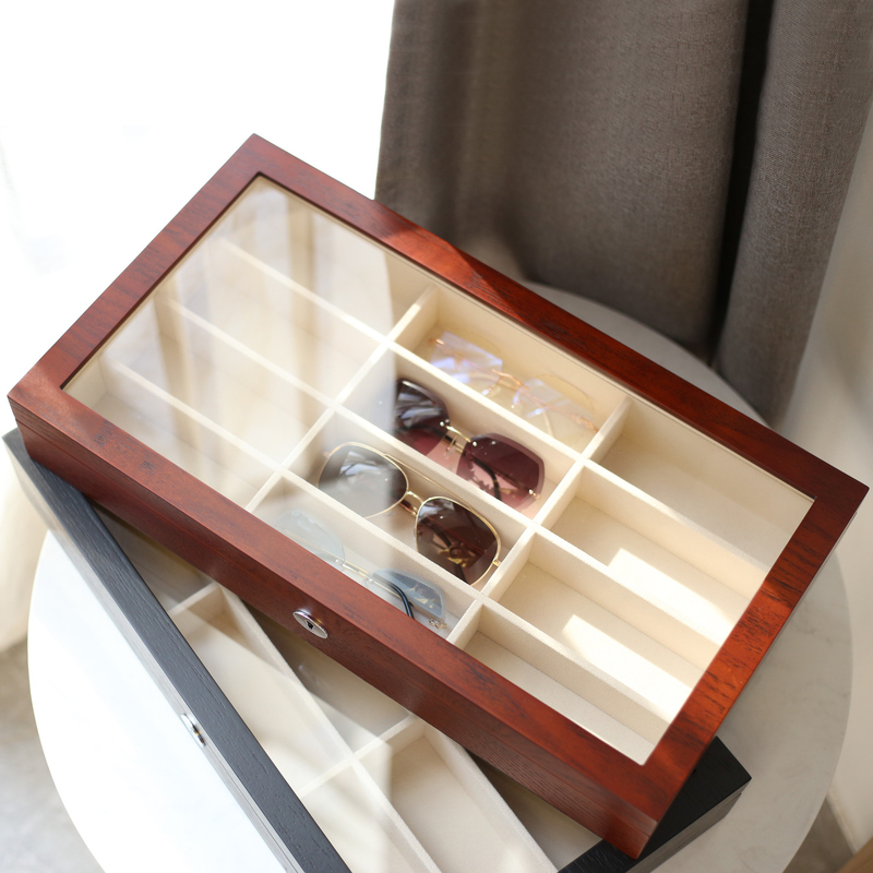 Wooden High-End Sunglasses Case, Sunglasses Storage Box, Large-Capacity Men's and Women's High-End Glasses Display and Organization Box