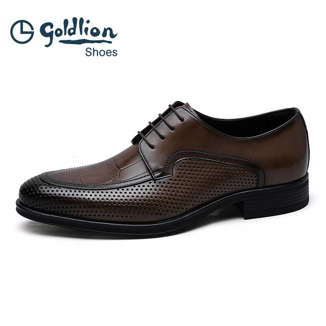 ເກີບຫນັງ Goldlion Summer Hollow Breathable Derby ເກີບຜູ້ຊາຍອັງກິດໃນຕົວເມືອງທຸລະກິດເກີບຫນັງ Embossed ເກີບຜູ້ຊາຍຢ່າງເປັນທາງການ