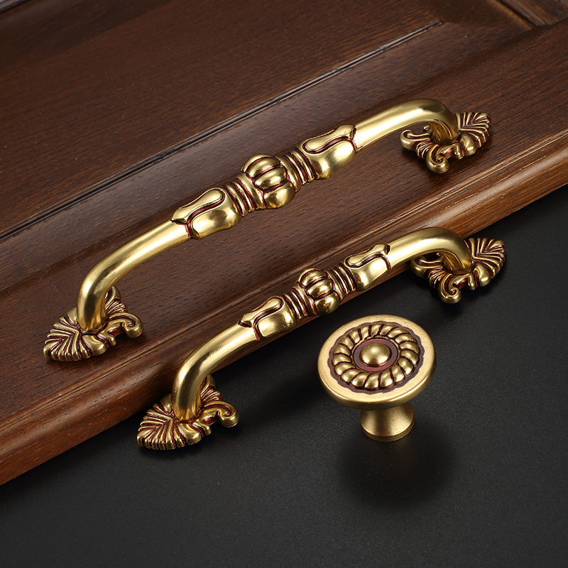 The European-style cabinet door pure copper handle full bronze antique wardrobe door handle?Single-hole hardware handle furniture in car drawer