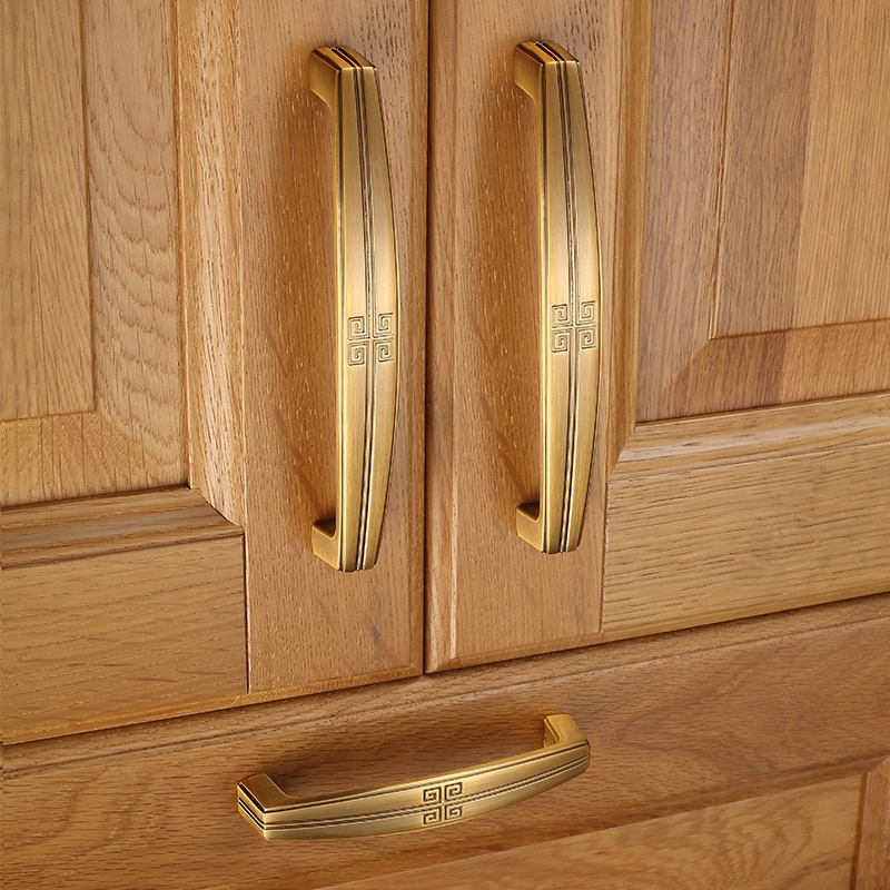 New Chinese Handle Pure Copper Cabinet Door Drawer Wardrobe Door Handle Wardrobe wardrobe Sub overall Cupboard Door Brass Handle European Gold