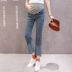 Phụ nữ mang thai quần mùa xuân và mùa thu mỏng mặc cotton Quần jean bà bầu chín điểm quần quần mùa thu quần thủy triều mẹ mùa thu - Phụ nữ mang thai quần / quần bụng quần thun bầu Phụ nữ mang thai quần / quần bụng