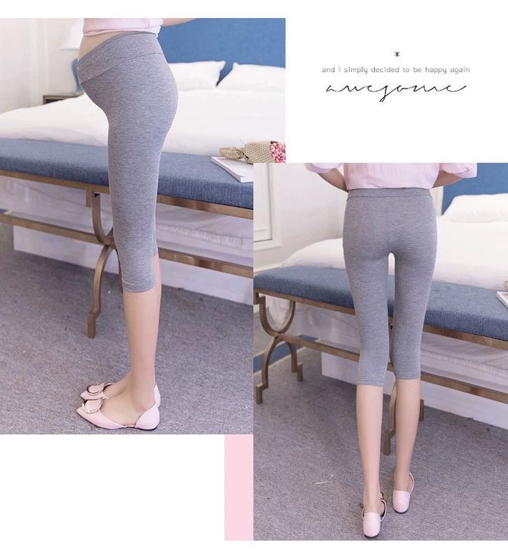 Quần bà bầu mùa hè Bà bầu quần legging mùa hè mỏng cắt quần quần bụng thấp quần short quần mùa hè mặc ngoài - Phụ nữ mang thai quần / quần bụng