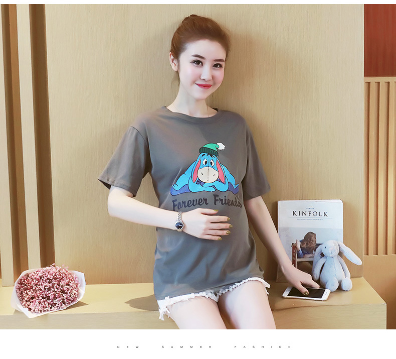 Thai sản mặc mùa xuân và mùa hè phụ nữ mang thai t-shirt nữ đoạn ngắn cotton phụ nữ mang thai ngắn tay áo sơ mi thời trang mô hình 2018 mùa hè mới