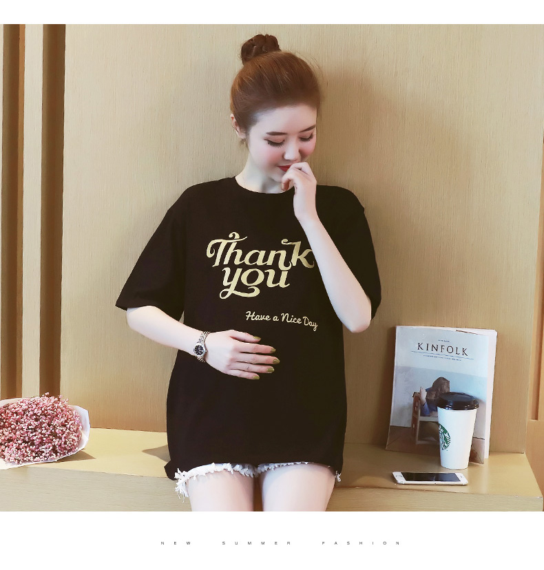 Thai sản mặc mùa xuân và mùa hè phụ nữ mang thai t-shirt nữ đoạn ngắn cotton phụ nữ mang thai ngắn tay áo sơ mi thời trang mô hình 2018 mùa hè mới