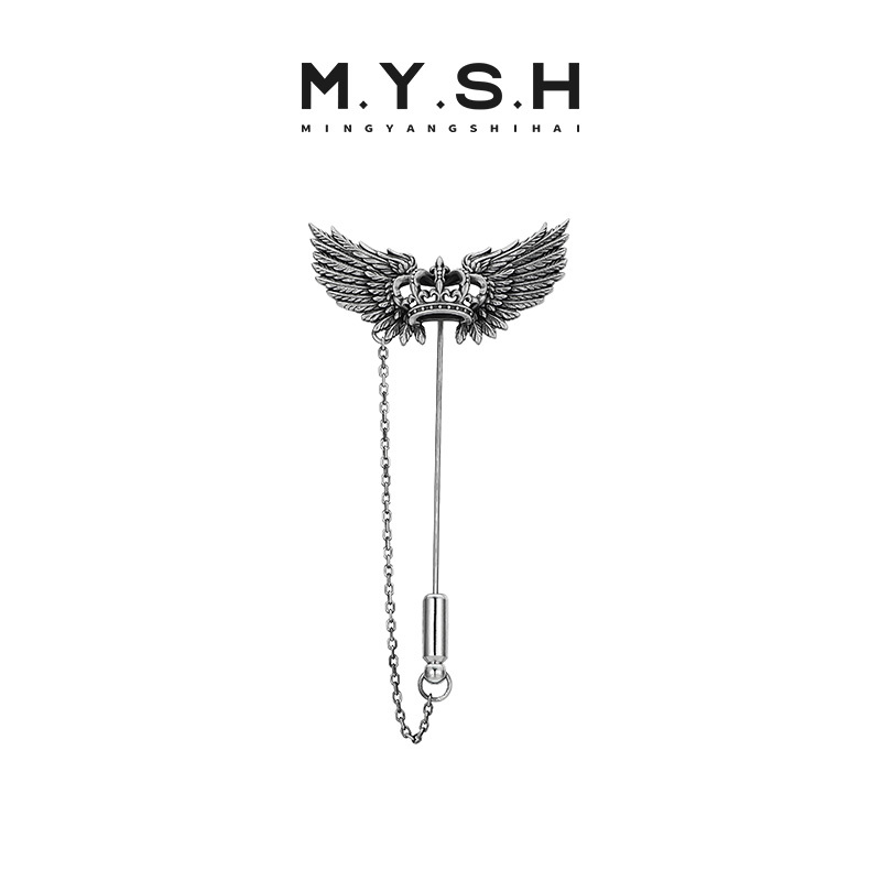 Mysh Sterling Silver Crown Wing Brooch Men's Vintage Suit Accessory Corsage Brooch Badge Collar Pin Original Design Mysh Sterling Silver Crown Wing Brooch Men's Vintage Suit Accessory Corsage Brooch Badge Collar Pin Original Design