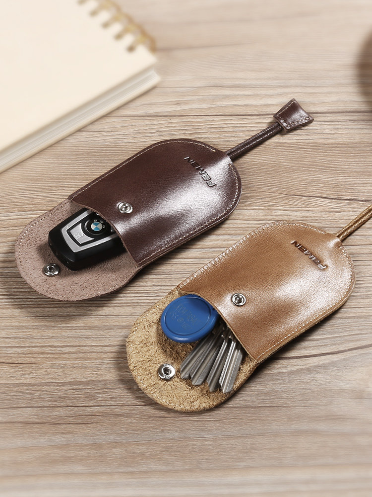 faman portable first layer cowhide key bag Men's and women's pull-out key bag Car leather key case small