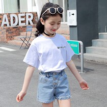 Girl Short Sleeve T-shirt Fashion Tide 9 Year Old Blouse 2021 New CUHK Child Black T-Shirt Trendy Pure Cotton 8