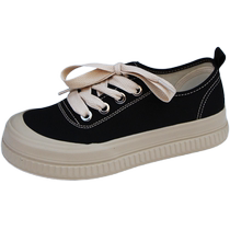 Renben thick-soled canvas shoes womens sports and casual shoes 2024 spring new versatile black student big-toe sneakers